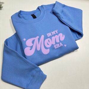 Gildan In my Mom Era Blue Sweatshirt with lilac Print